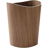 BISOZER Round Stackable Wastebasket, Natural Wood Garbage Recycling Bin for Bathrooms, Kitchens, Home Offices (Dark Wood)