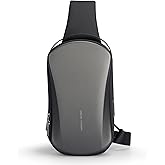 MARKETRON Sling Backpack Men, Sleek Aesthetic Sling Bag with Hard Shell Design and USB Charging Port, Waterproof Shoulder Bag for Traveling, Sporting, Cycling, Daily