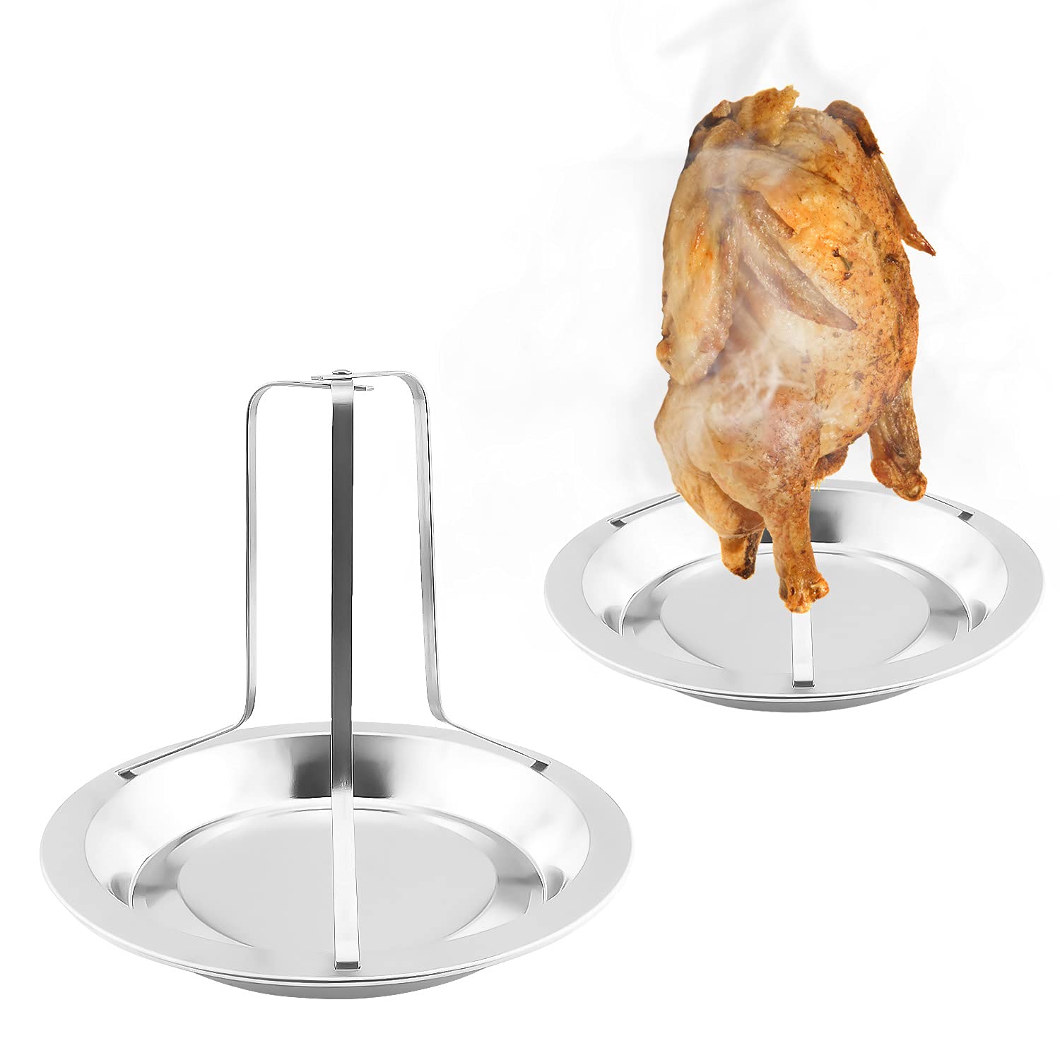 Graplan 2 Pieces Chicken Roaster Rack,Beer Can Vertical Roaster Chicken Holder with Drip Pan for Oven,Upright Duck Roaster,BBQ Tool