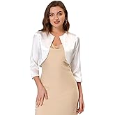 Allegra K Women's Satin Cardigan Elegant 3/4 Sleeve Solid Bolero Shrug Tops