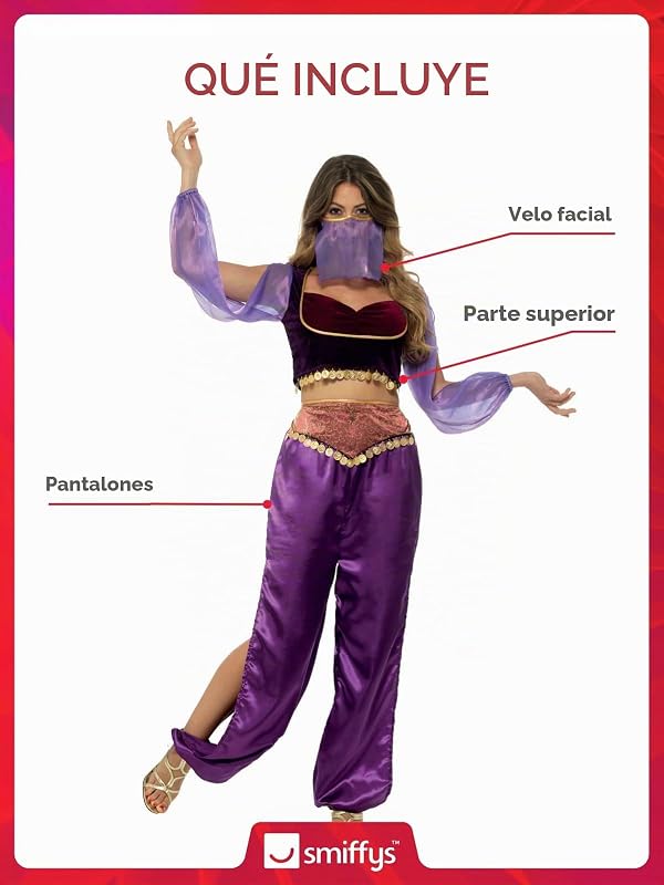 Smiffys Disfraz de princesa árabe, morado, con pantalones, camiseta y velo Halloween, Carnaval — foto 4 de 8