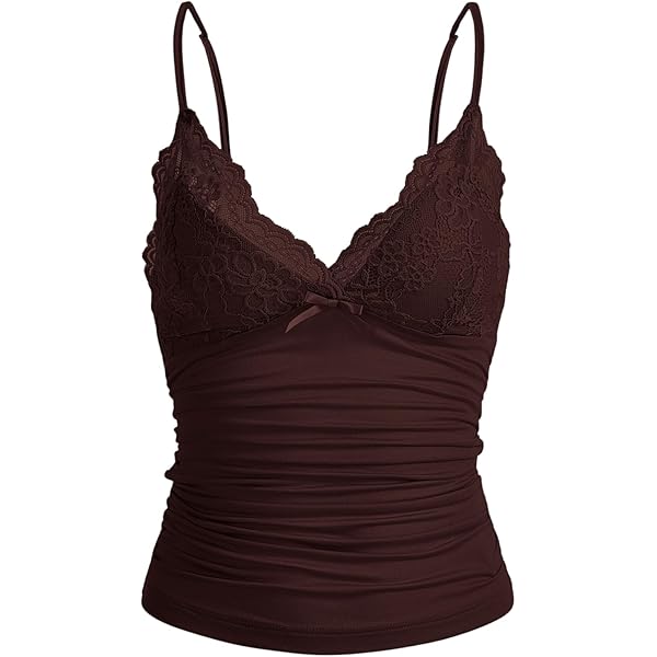 SOLY HUX Womens Y2K Lace Cami Sleeveless Striped Spaghetti Strap
