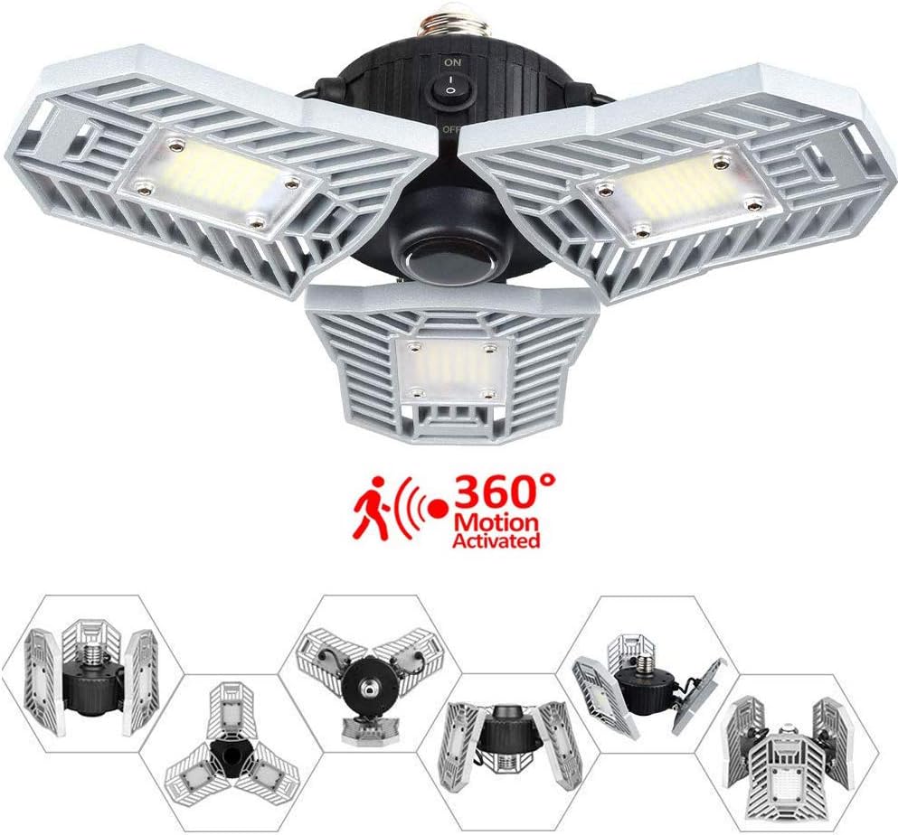 Led Garage Lights, 60W E26/E27 6000LM with Motion Activated Sensor