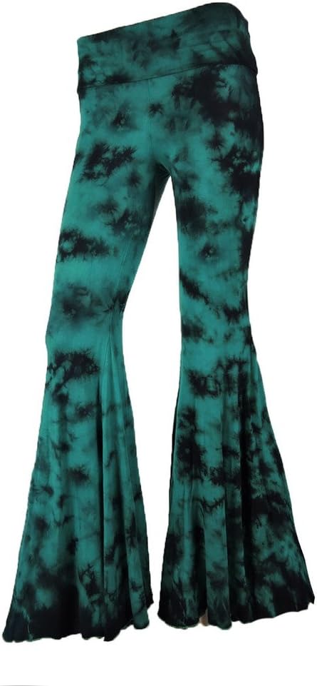 Women Paisley Palazzo Hippie Pants Fold-Over Waist Bell Bottom Leg