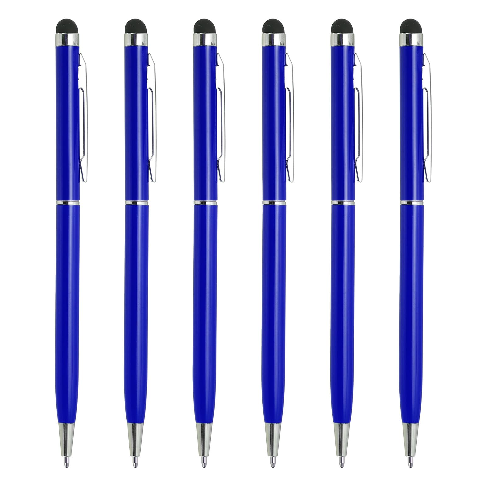 uxcell 6pcs Metal Stylus Pen Ballpoint Pen 2 in 1 Universal Retractable Ink Pen with Stylus Tips for All Capacitive Touch Screen Device, Dark Blue
