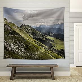 Landscape of Mountain Under White Cloud - Fabric Wall Tapestry Home Decor - 51x60 inches
