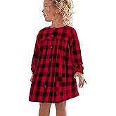 KYMIDY Girls Casual Dress Long Sleeve Buffalo Check Black White Plaid Dresses for Kids 2-8 Years