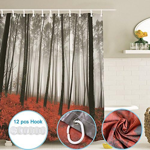 3D Shower Curtain With Hooks,Bath curtains mould proof resistant Waterproof Bathroom Decoration 72*72 inches (180 x 180cm) (mysterious woods)