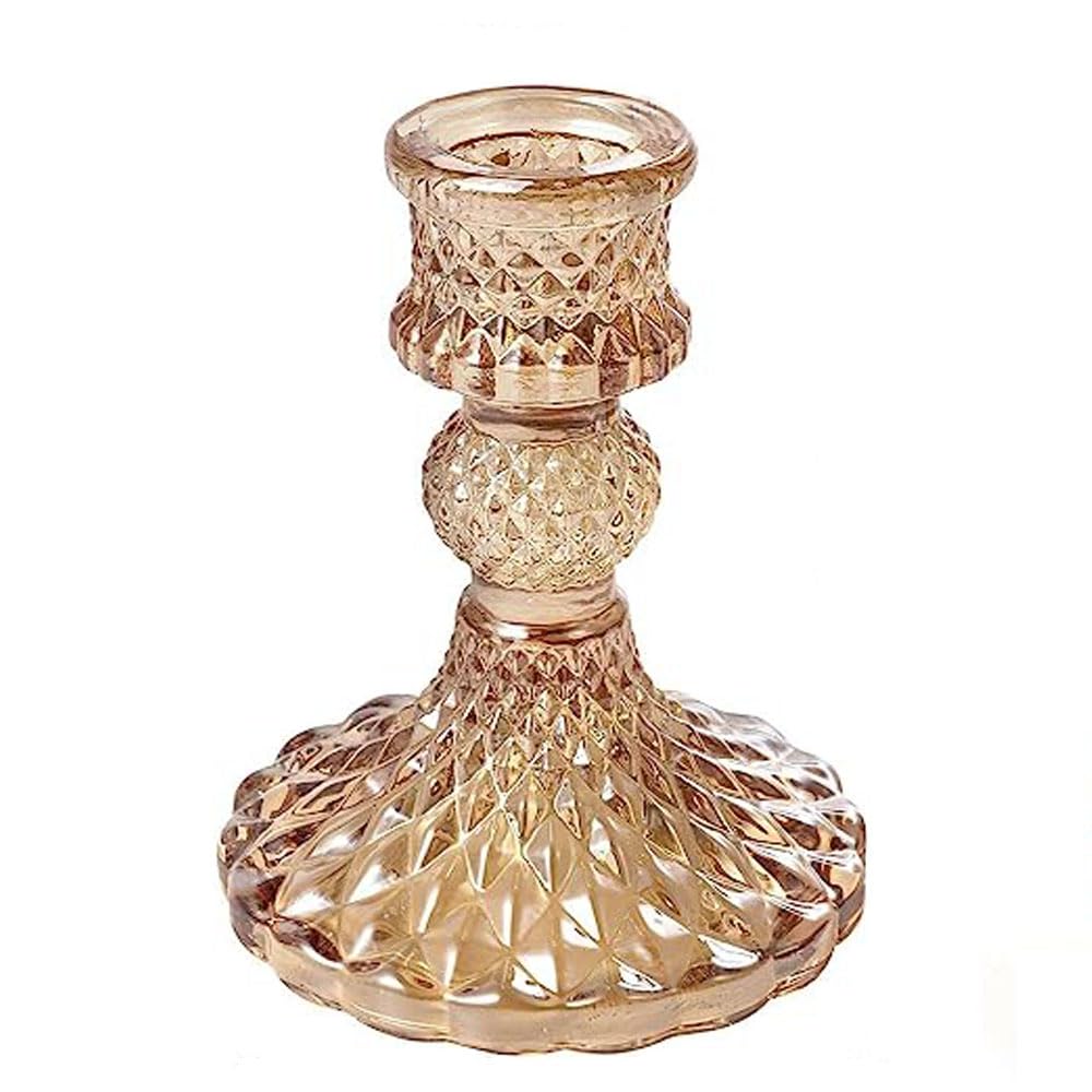 Candlestick Holders, Taper Candle Holders Glass, Candle Pillar Stands for Table Mantel Wedding Housewarming Gift Home Decoration (Gold 1pcs)