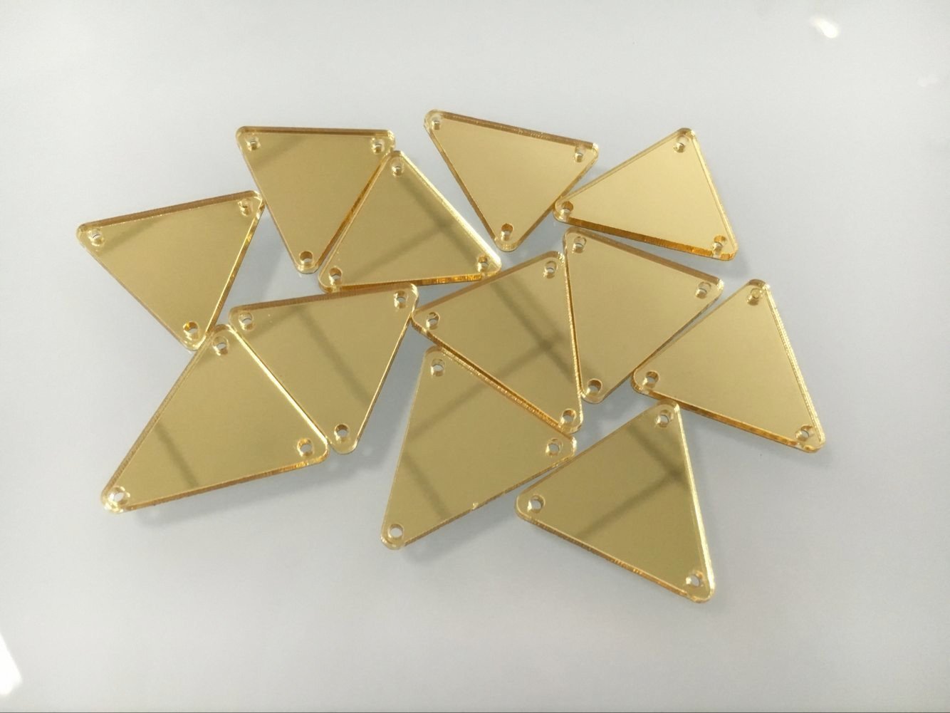 50PCS Sew On Triangle Mirror Piece, DIY Mirrored Rhinestones for Costume Evening Dresses Cloth Garment Decoration Accessory (Gold)