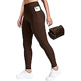 AVGO Fleece Lined Tights Women Workout Jogging Pant Thermal Underwear Butt Lifting High Waisted Pants with Pockets (Roasted Brown, X-Large)