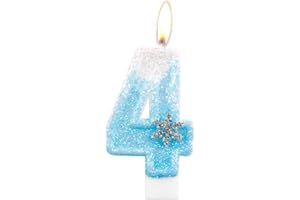 iNINGER Frozen Snow Themed Birthday Candles,Blue and White Glitter Birthday Number 4 Candles,Snowflake Glitter 4th Candles for Kids Adults Birthday Wedding Anniversary Party Supplies
