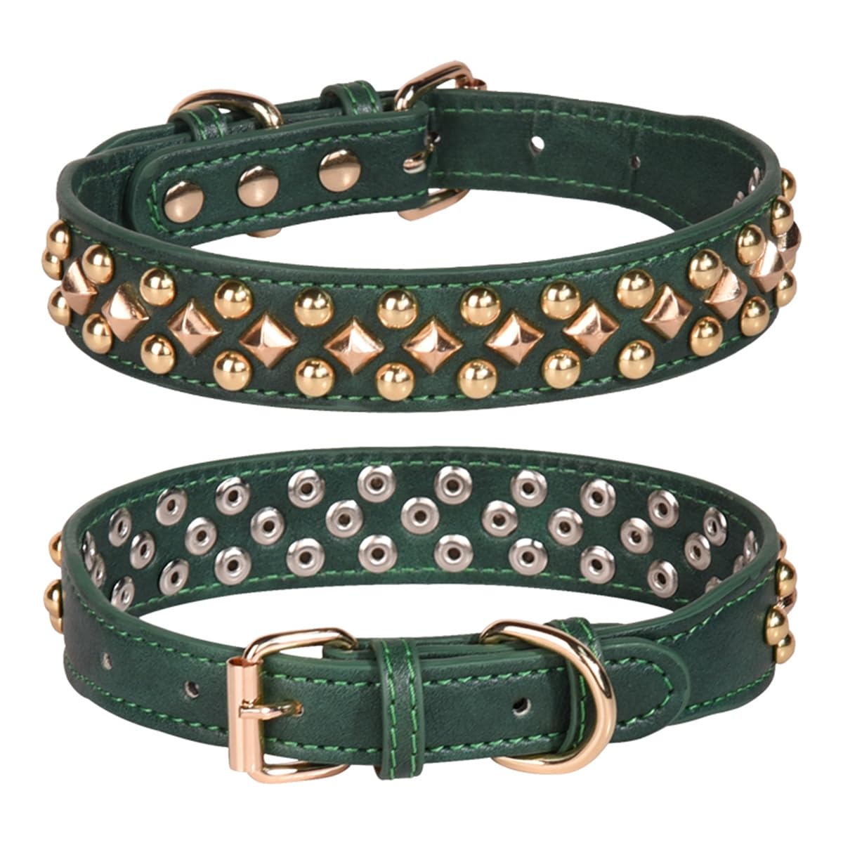 haoyueer Spiked Dog Collar Soft Pu Leather Mushrooms Rivet Spike Studded Dog Collar Adjustable Puppy Collars (L, Green)