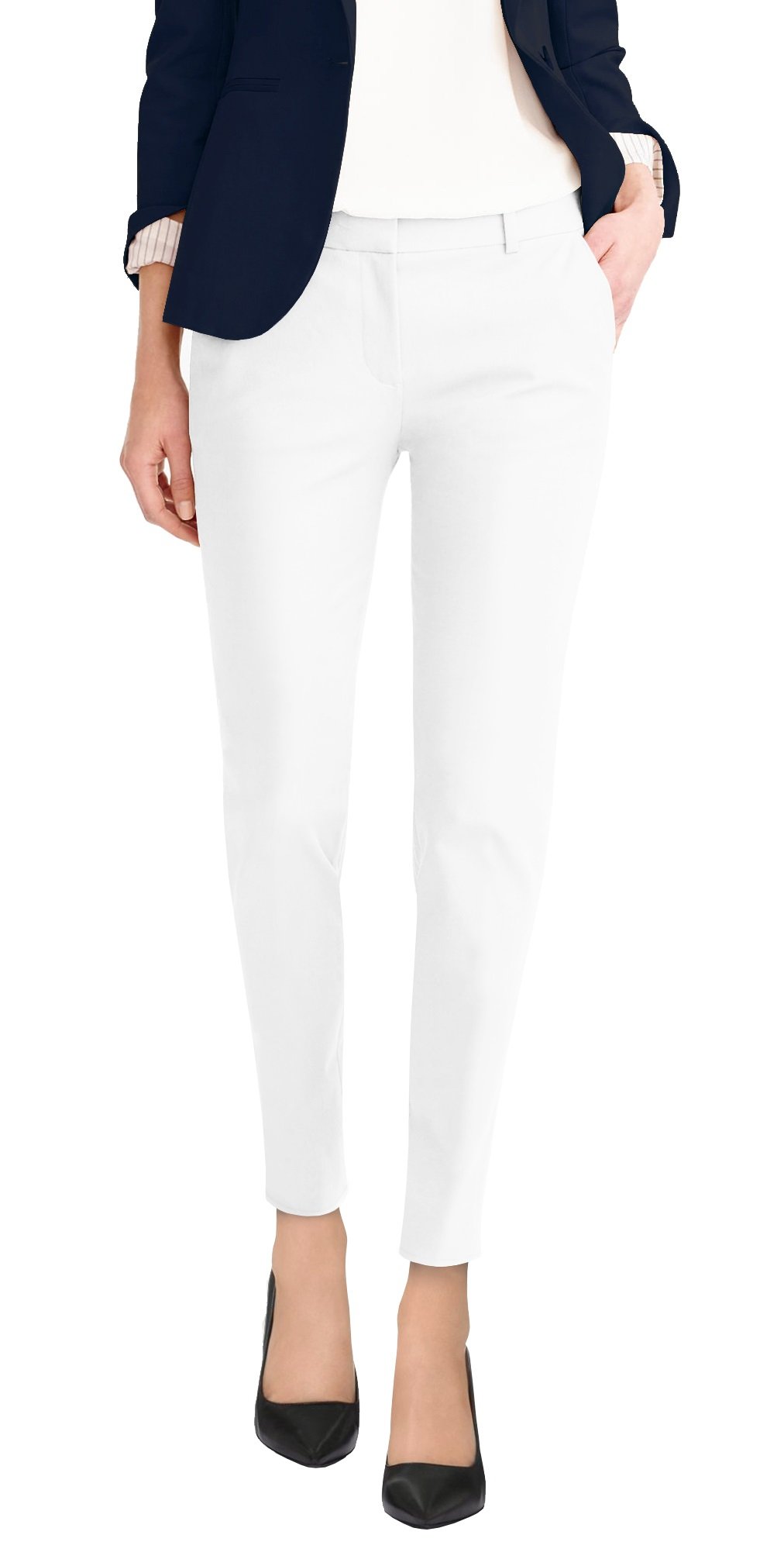 Photo 1 of & Company Womens Premium Stretch All Day Comfort Flat Front Trousers Chino Pants PW31201T WHITE 9