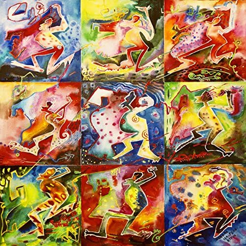 VanGohArt - Running Man tic-tac-toe - Artist Sandra Stein, Canvas Giclee Wall Art Print, Framed