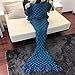 Handmade Knitted Mermaid Tail Blanket，T-tviva All Seasons Warm Bed Blanket Sofa Quilt Living Room Sleeping Bag for Kids and Adults (72.8