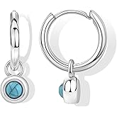 Elaximn Tiny Turquoise Huggie Small Hoop Earrings with December Birthstones, Hypoallergenic Silver Statement Western Drop Dangle Earrings for Women