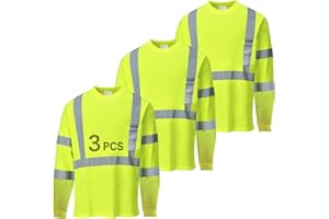 SAFIELD Hi Vis Safety Shirts for Men Reflective,High Visibility Yellow Work T-Shirt Short Long Sleeve 3 or 5 Pack