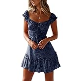 YOBECHO Womens Summer Ruffle Sleeve Sweetheart Neckline Printing Dress Mini Dresses