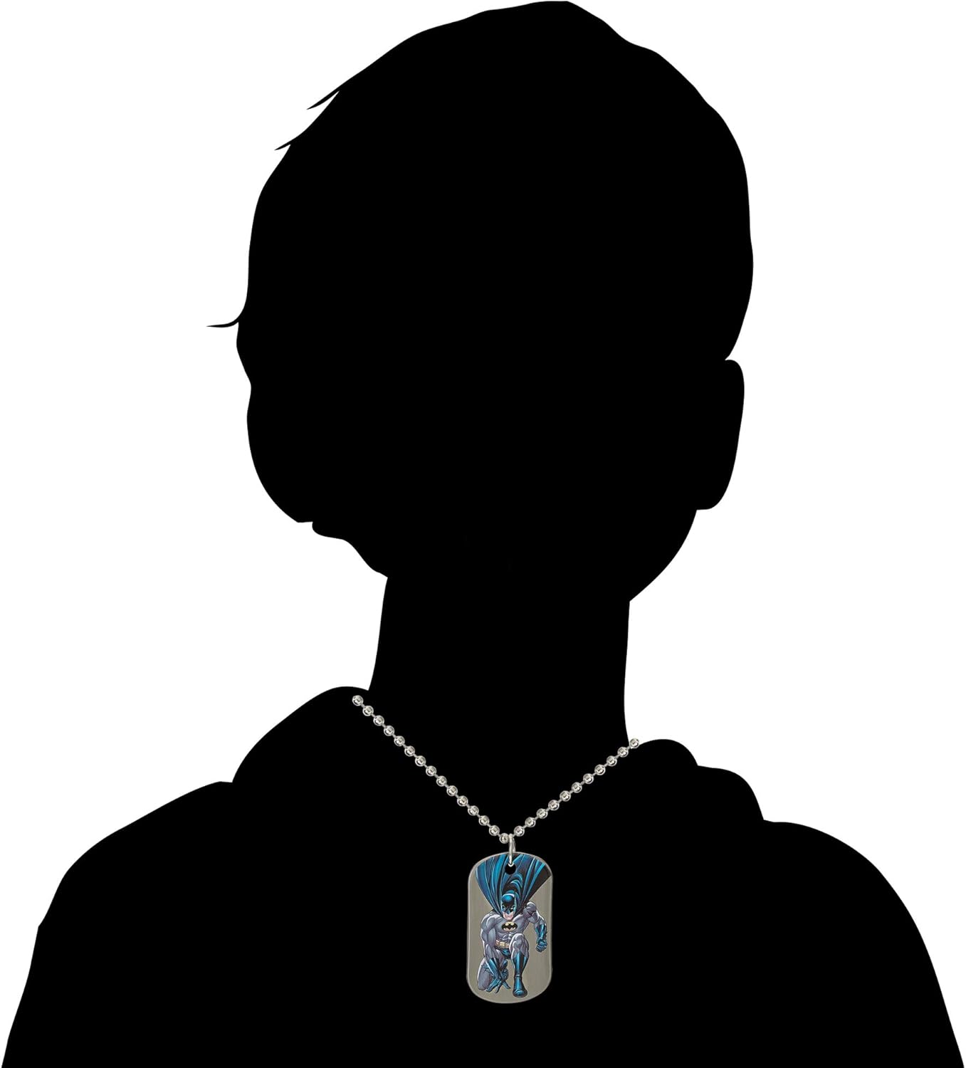 DC Comics Batman Jewelry for Men and Boys, Stainless Steel Illustrated Dog Tag Pendant, 16" Ball Chain: Jewelry