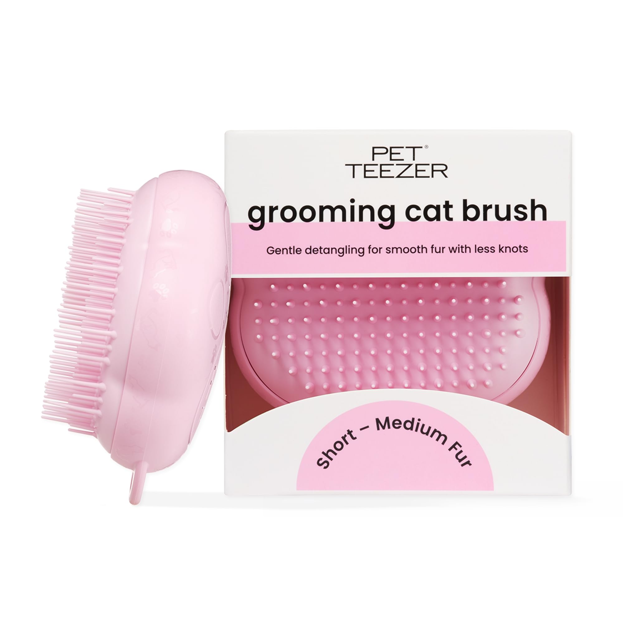 Tangle Teezer Pet Teezer Cat Brush - For Kittens & Cats with Short to Medium Hair - Two-Tiered Grooming Brush for Cats Adds Smoothness & Shine - Pink
