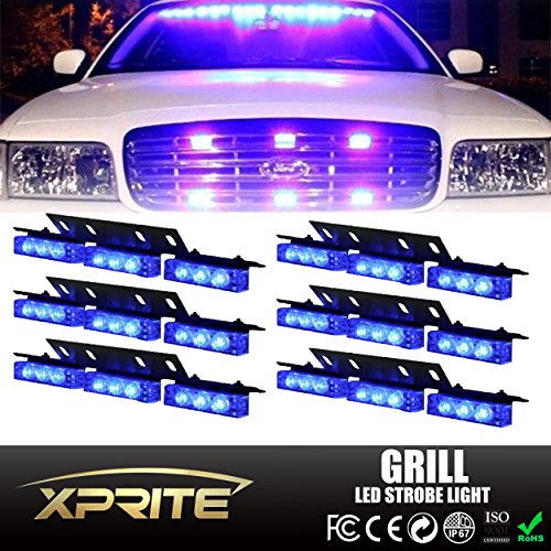Xprite 54 LED Emergency Vehicle Strobe Warning Lights/Lightbars For Deck Dash Grill Windshield Headliner (Blue)