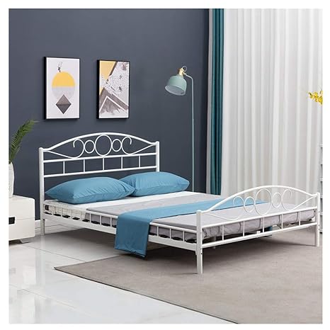 OFCASA Metallbett Bettgestell Art inkl. Lattenrost Weiss doppelter Metallbettrahmen 140x200cm Gästebett Jugendbett Ehebetten 