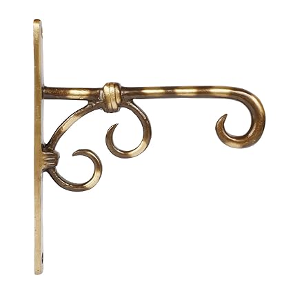 Kartique Brass Carved Wall Hanger for Chain Diya Bell Lantern Lamp Light String Climber Plant Bird Feeder Chimes Planter Pots Basket Carved Multi Hanger Non Rusting Length 7 Inch Height 6.25 Inch