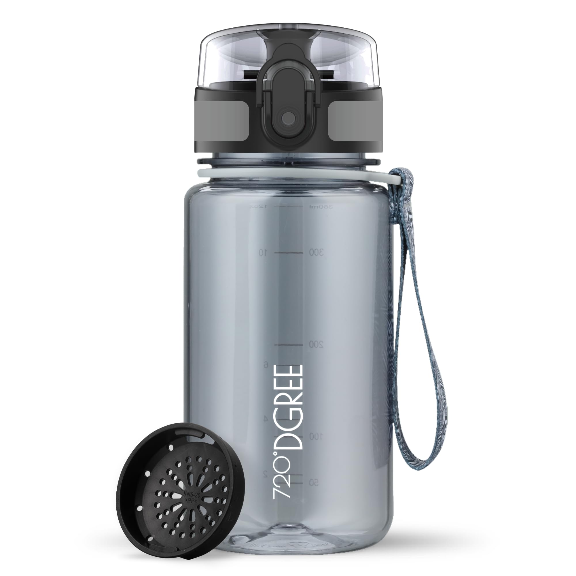 720°DGREE Water Bottle Kids 350ml “uberBottle“ crystalClear +Sieve - BPA-Free Tritan, Leakproof, Reusable Drinking Bottle - Waterbottle for Children from 2 Years, Kindergarten, School, Playground