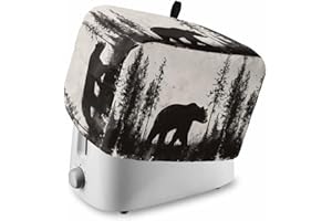 Gavrelixora Black Bear Toaster Cover 2 Slice, Vintage Forest Cabin Kitchen Appliance Covers with Pocket & Loop, Farm Animals Silhouette Polyester Bread Machine Covers Dust & Fingerprint Protection