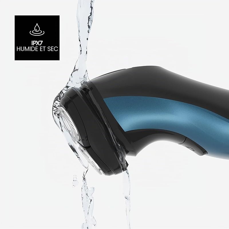 3 Side Shave IPX7 Rasoir électrique, sans fil, sec ou mouillé, autonomie de 45 min, coupe broches, Total Curve Technology, charge USB, ergonomique, lames en acier inoxydable