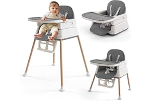 JAOUL 3 in 1 Baby High Chair, Portable High Chairs for Babies and Toddlers, Adjustable Convertible Infant Baby Feeding Chair Booster for Eating with Detachable Double Tray, 5 Point Harness (Gray)