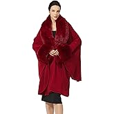 SUFCOMOU Women Cape Poncho with Fur Trim Winter Faux Fur Shawl Wrap Coat Sleeveless Cardigan Cloak