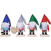 OEUVI 4PCS Christmas Decorations Nutcracker Ornament, Wooden Santa Claus Gnome Nutcracker Decorations Soldier Decor Xmas Tree Hanging Nutcracker Soldier Set for Tree Table Decor Gifts.