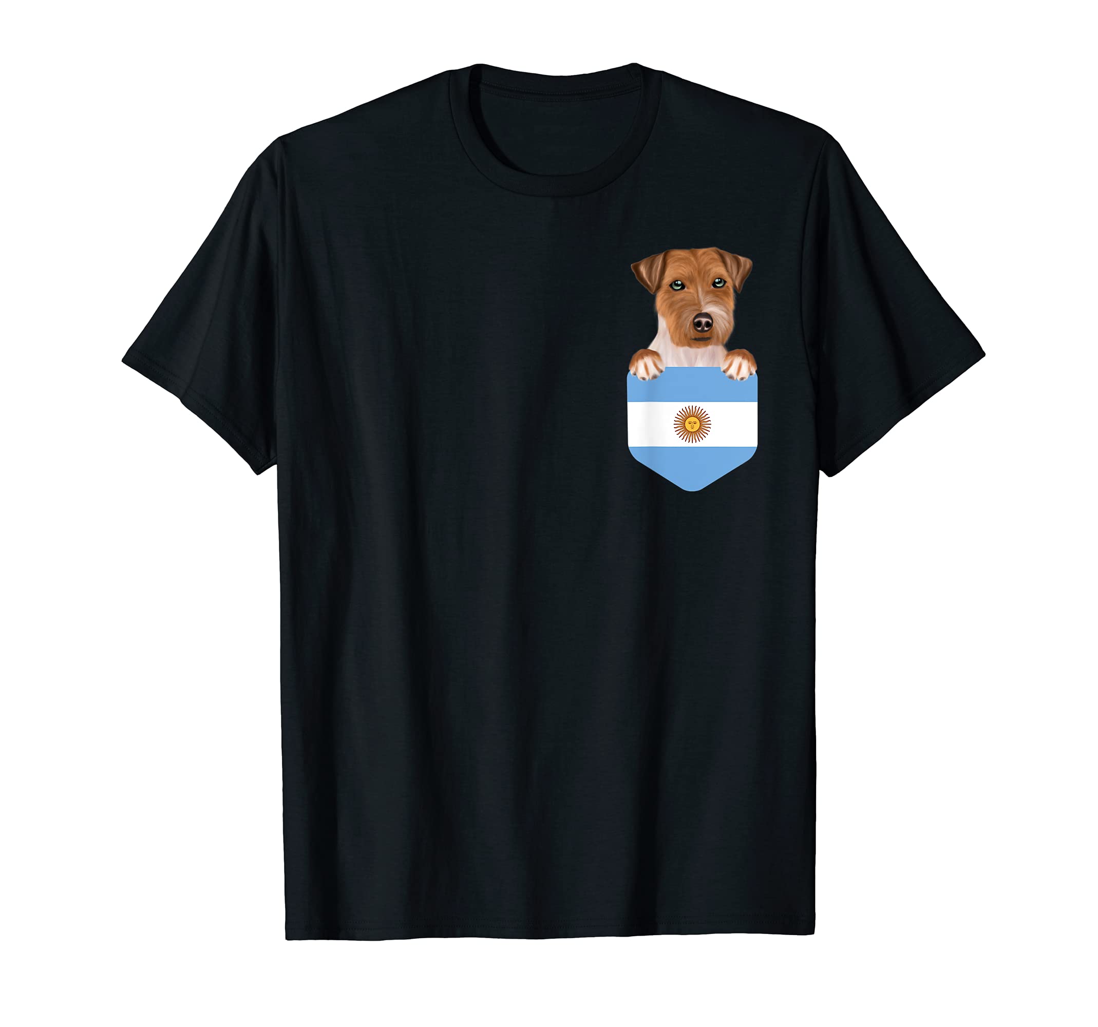 Argentina Flag Russell Terrier Dog In Pocket T-Shirt