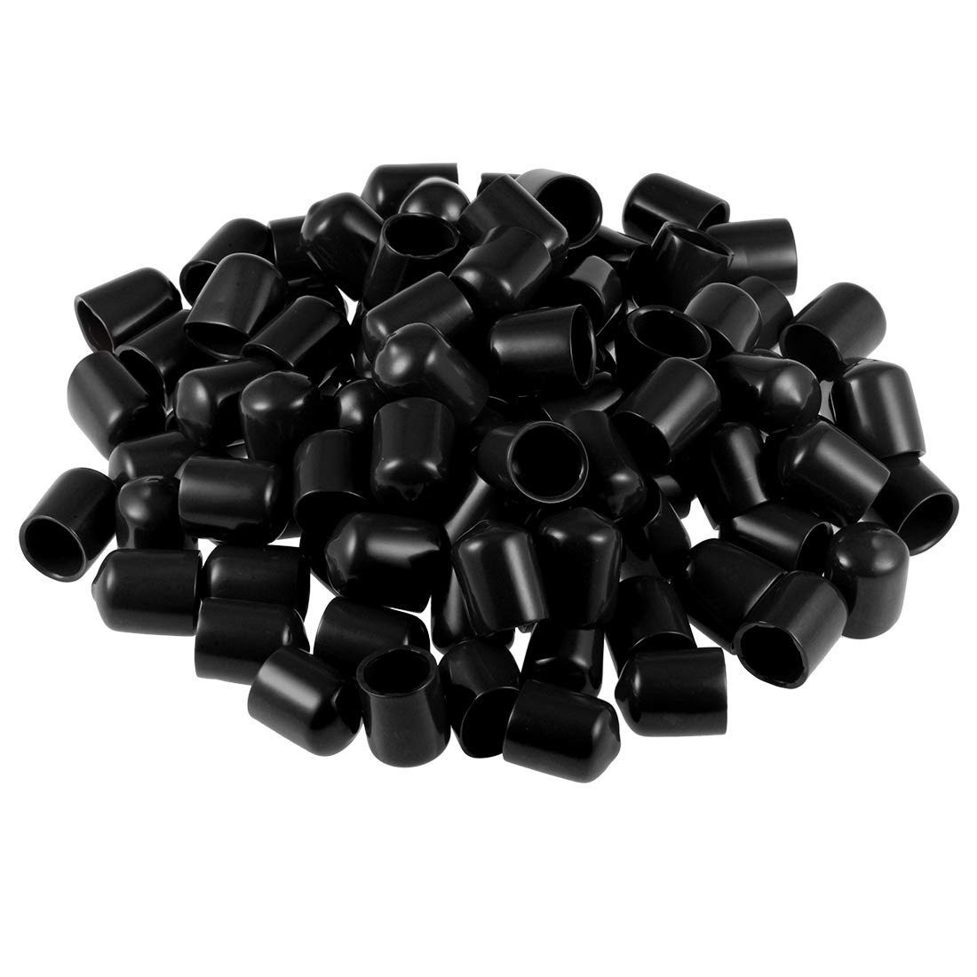 sourcing map 100pcs Rubber End Caps 14mm ID Vinyl Round Tube Bolt Cap Cover Screw Thread Protectors Black