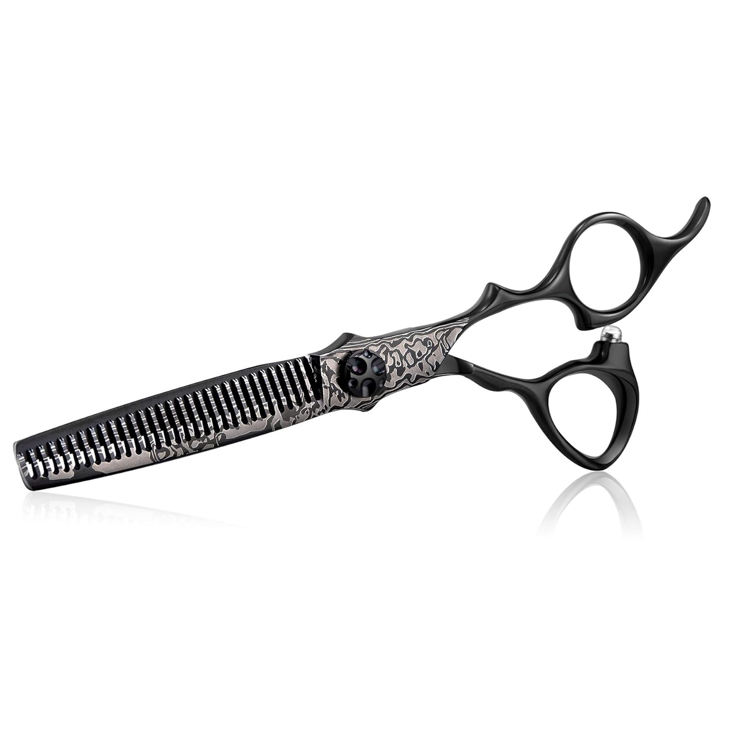 PURPLEBIRD Hair Thinning Scissors Professional 6 inch Salon Barber Hair Blending Texturizing Shears Blender for Men, Women, 440C Japanese Stainless Steel, Black, Thinner