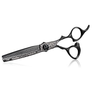 PURPLEBIRD Hair Thinning Scissors Professional 6 inch Salon Barber Hair Blending Texturizing Shears Blender for Men, Women, 440C Japanese Stainless Steel, Black, Thinner