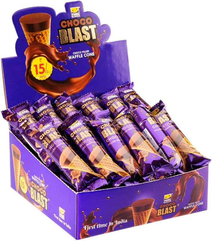 Pure Temptation Chocoblast® Chocolate Flavoured Filled Waffle Cone, 1 x 36 pcs Display Stand Gift Box - Chocolate Gift Box