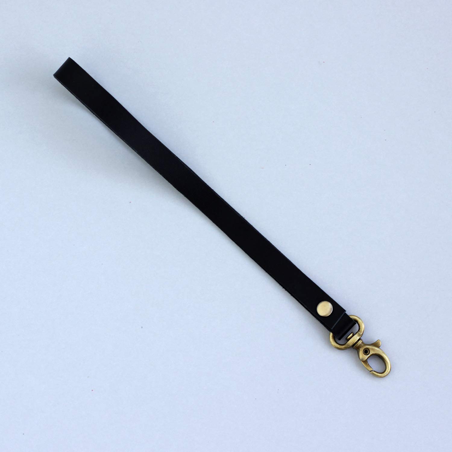 Leather Wristlet Strap Black Keychain Lanyard Lobster Clasp Handmade for Women