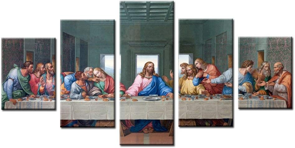 Jesus The Last Supper Wall Art Painting Canvas Prints for Home Decoration in 5 Pieces,Stretched-Ready to Hang (12x16inchx2+12x24inchx2+12x32inch)