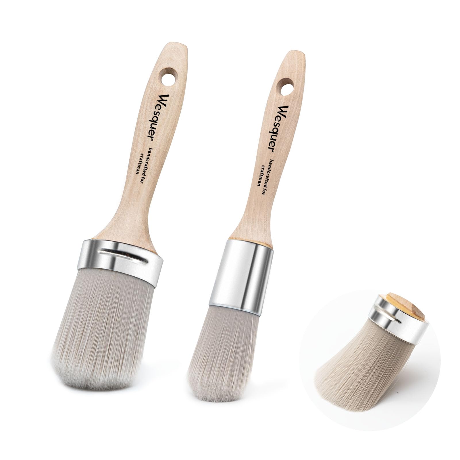 Photo 1 of Wesquer Chalk Paint Brushes Round Paint Brush for All Water Based Paints, Chalk Paint, Milk Paint, Latex, Varnish, Perfect for Furniture Refinishing, Wood Staining, Waxing, DIY Crafts, 2Pack 2" & 1.4"