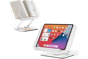 SupeDesk Acrylic Book Stand for Reading, Adjustable Cookbook Stand with 360° Rotating Aluminum Base, Foldable & Portable Tabl