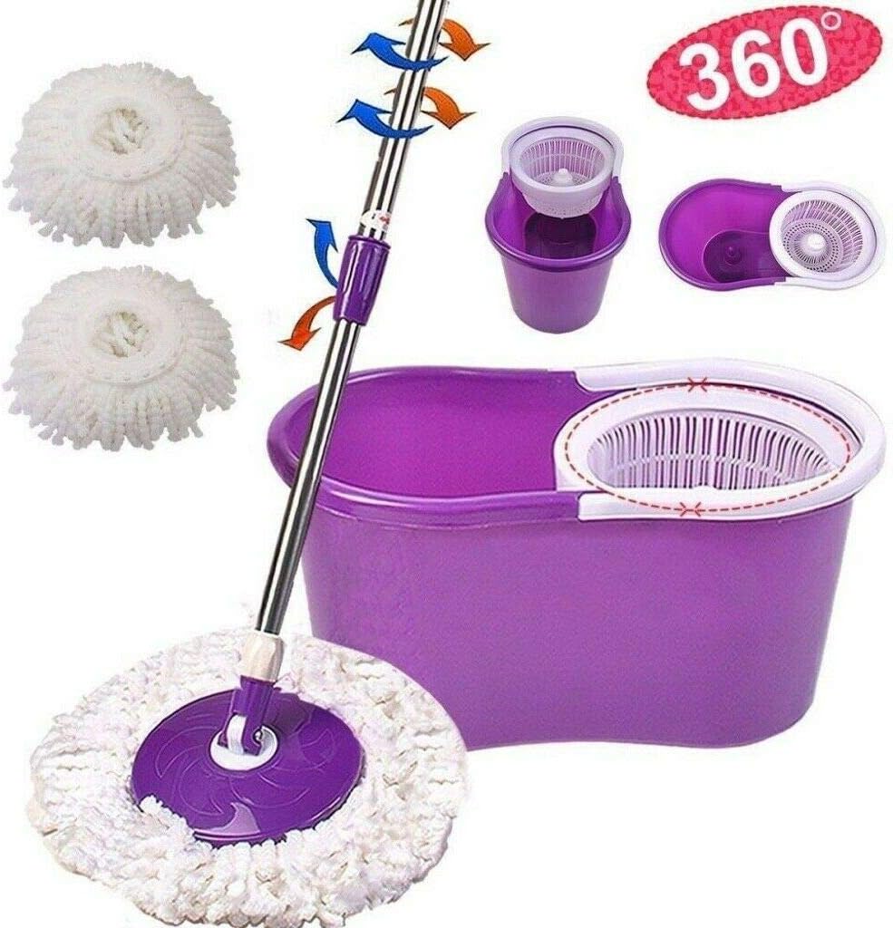 Easy Wring Microfiber Spin Mop & Bucket Floor Cleaning System - 360° Rotation -2 Extra Refills (Purple)
