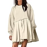 ANRABESS Women Sweatshirts Dress Oversized Long Sleeve Patchwork Casual Loose Pleated Pullover Mini Dress Fall Outfits 2025