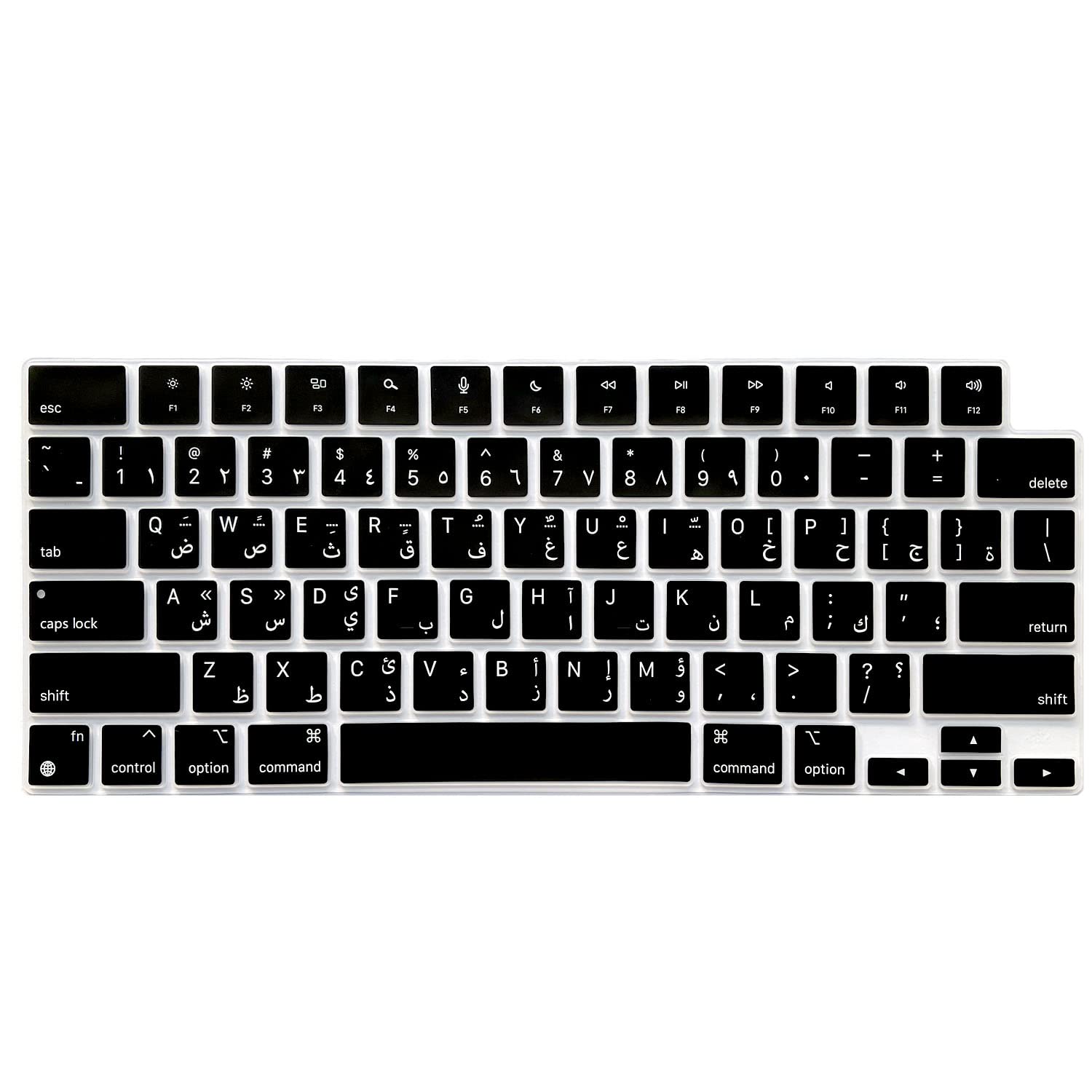 MiNGFi Silicone Arabic Keyboard Cover for MacBook Pro/Max 14&16" M1-M4(A3112 A3401 A3185 A2485 A2780 A2991 A3403 A3186) Air 13,6&15,3" M2-M4(A3240 A2941 A3114 A3241) US/ANSI Layout - Black