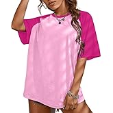 Remidoo Womens Short Sleeve Oversized T Shirt Color Block Crew Neck Casual Tee Tops