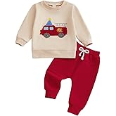 BULINGNA 2Pcs Toddler Baby Boy Birthday Outfits Truck Embroidery Sweatshirt Pullovers Jogger Pants Birthday Boy Clothes Set