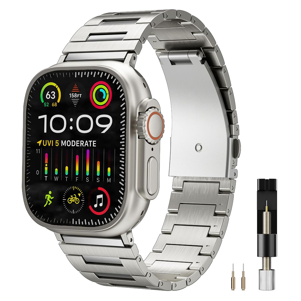 Miimall Titanium Strap for Apple Watch Ultra 3 Series 11 10 9 8 7 6 5 4 SE 3 2 1, Lightweight No Gap Adjustable Metal Band for iWatch 10/11 46mm, iWatch 49mm 45mm 44mm 42mm Replacement Strap Men