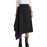 Verdusa Women's Business Casual Striped Ruffle Long Skirts Asymmetrical Elegant Flowy Skirt